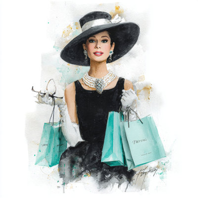 Elegant Woman with Shopping Bags and Wide-Brim Hat Wrapped Canvas Wall Art