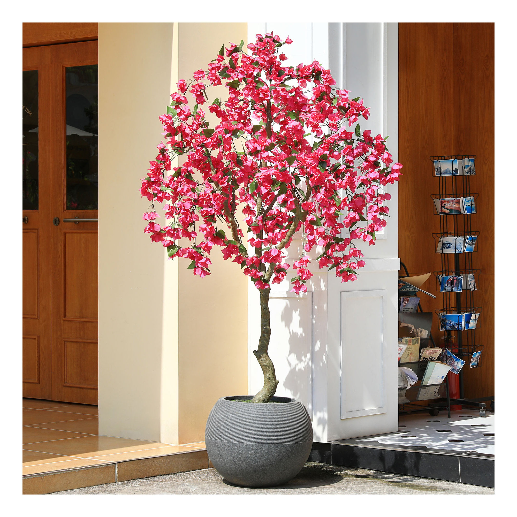 7ft UV Resistant Fake Bougainvillea Flowers Tree with Grey Tall Planter for Outdoor Decor