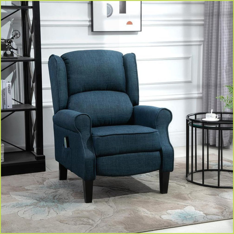 Fauteuil inclinable avec massage et amp; Chaleur, conception à oreilles avec télécommande | Bleu | Polyester