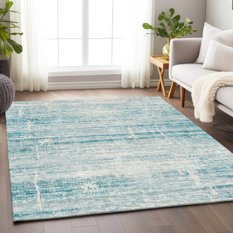 Premium Machine Washable Gerardo Teal Rug, Rectangle 9' x 12'