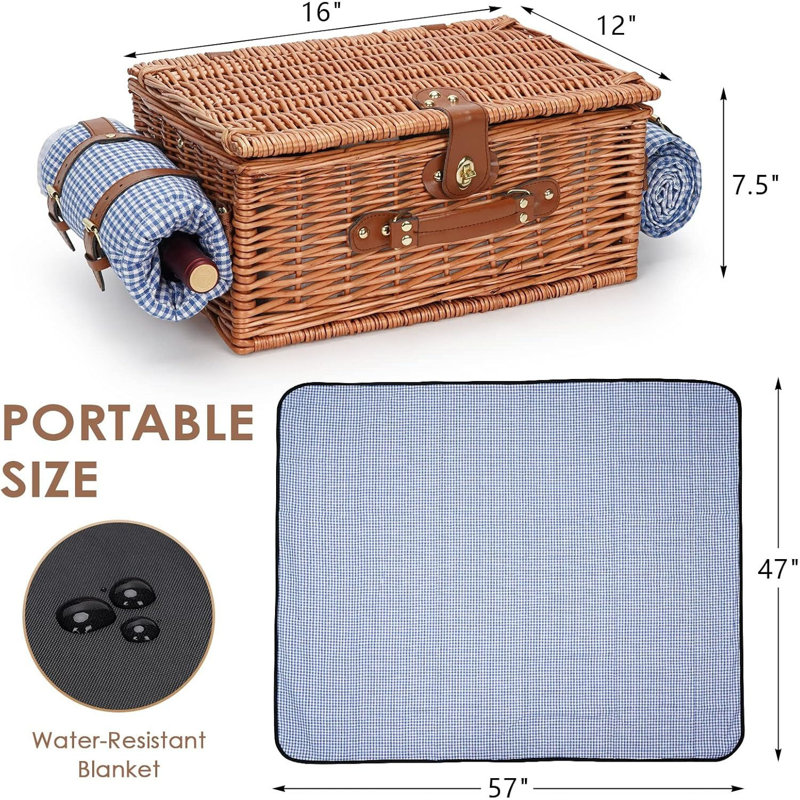 Panier de pique-nique isolé pour 4 personnes, Bleu
