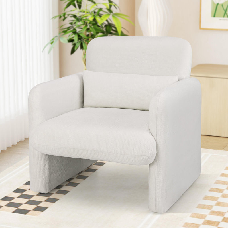 1 chaise d'appoint en chenille avec coussin lombaire amovible et dossier épais