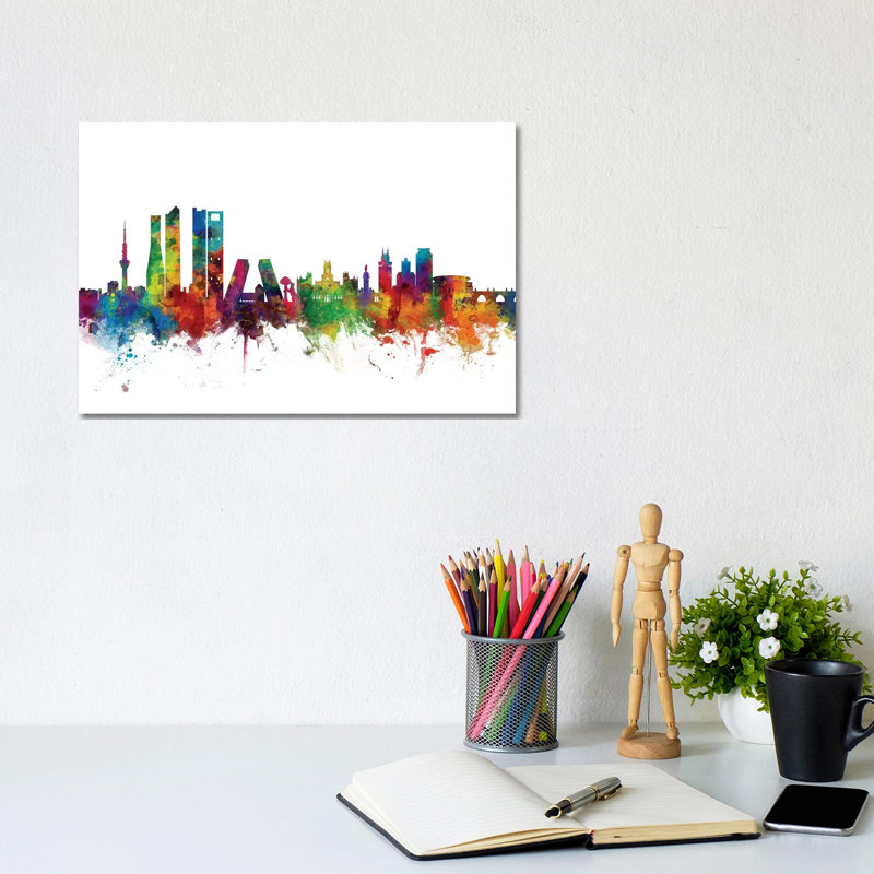 Madrid, Spain Skyline by Michael Tompsett - 1 Piece Wrapped Canvas Wall Art, 20.32 cm H x 30.48 cm W