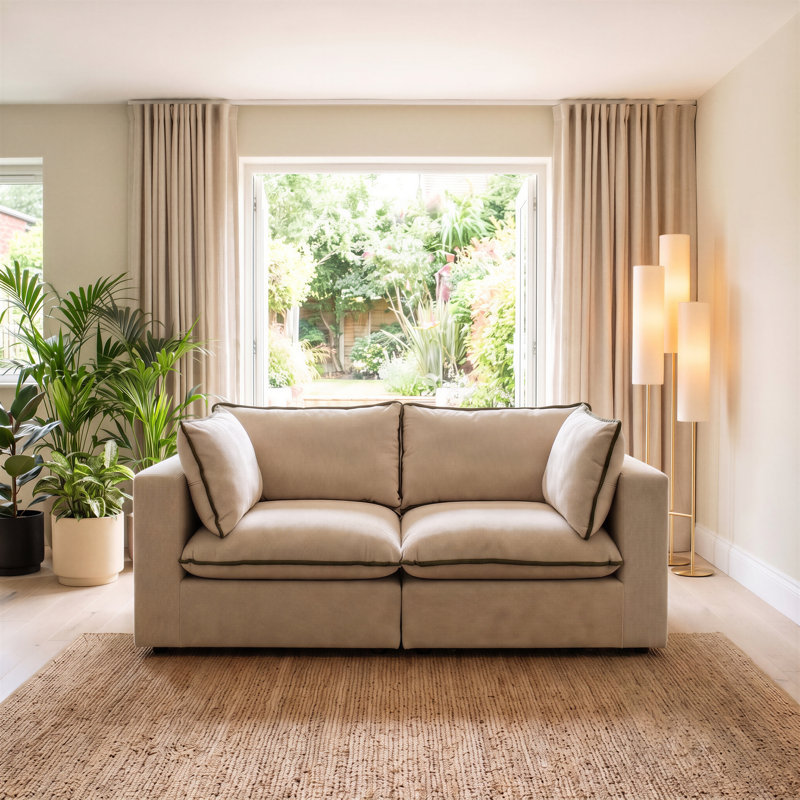 Alexa Boucle Sofa, Cream/Green, 2 Seat Sofa