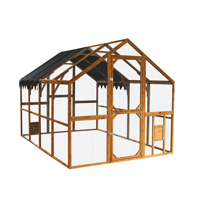Grandes enclos extérieurs de poulailler pour chatons, 110 po avec une conception sans rendez-vous, caractéristiques, couvercle imperméable amovible, parc pour chaton de 56,54 pi², style, fil galvanisé, deux petites portes, toit,