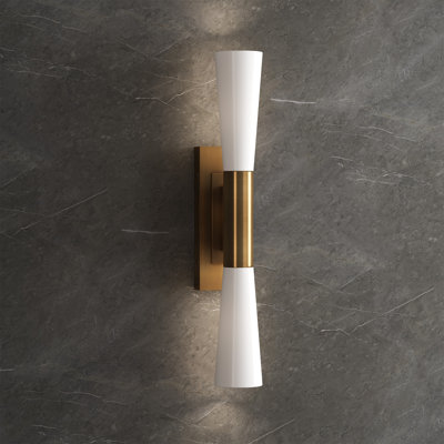 21.7-Inch Modern Gold Wall Sconce with Acid-etched Glass Shades, Up and Down Lighting