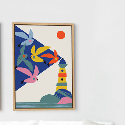 «Lighthouse Birds» par Rachel Lee, 3 oiseaux, reproduction d'art sur toile encadrée