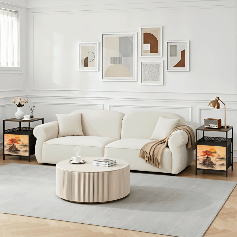 Table de chevet 2 tiroirs avec station de charge, table de chevet pour chambre avec ports USB et amp; Imprimé à l'aquarelle Outlets