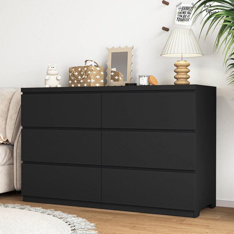 Commode 6 tiroirs pour chambre à coucher, Noir