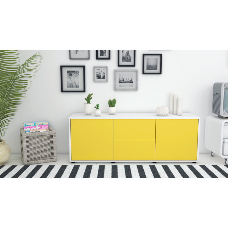 Wroten Unfinished TV Stand for TVs up to 60", Yellow / Matte White