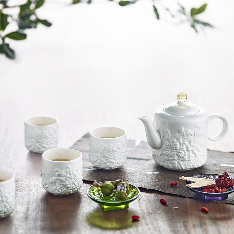 LIULI Living, Bone China Tea Set | Four Seasons of Leisure (1 Teapot, 4 Teacups)