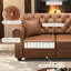 Canapé de 41,3 po rembourré en similicuir avec garniture cloutée et accoudoirs roulés, canapé Chesterfield de style Mid-Century capitonné, comprend 1 oreiller-130617350