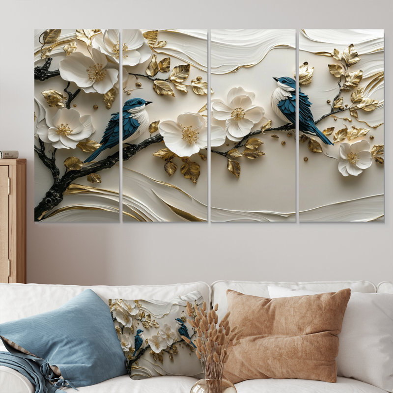 Birds Love Under A Gold White Orchid Tree Garden I - Cherry Blossom, H 28 po x l 48 po