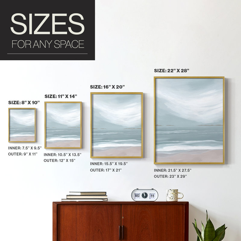Reproduction encadrée Aqua Soft Shores II - bois massif, H 11 po x l 9 po, Doré