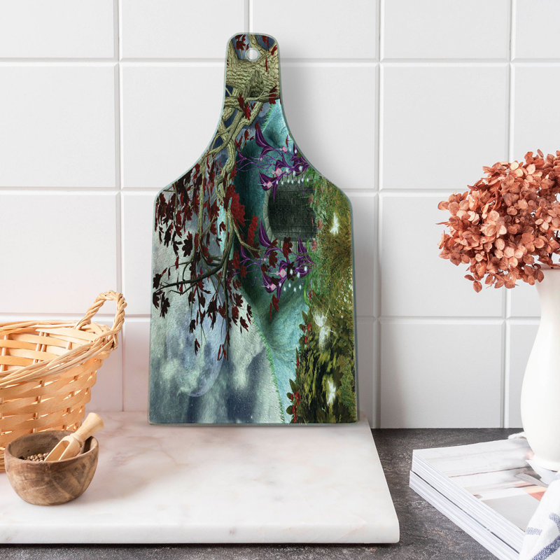 Ambesonne Forest Tempered Glass Cutting Board Abstract Goth Tree and Cave Multicolor