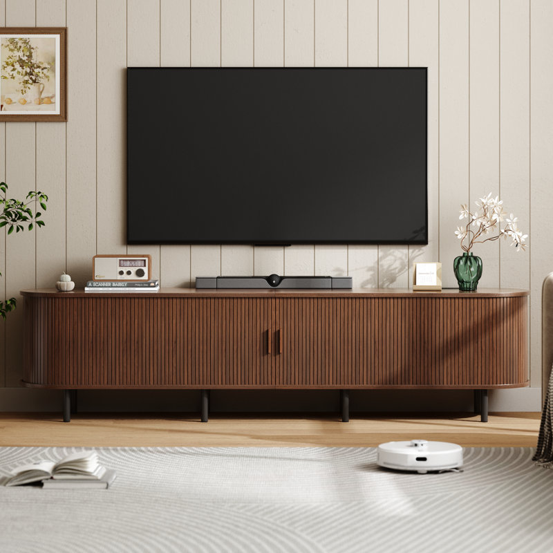 Meuble télé avec rangement et tablettes Jalonda, Noyer, H 21,7 po x l 86,6 po x P 15,7 po
