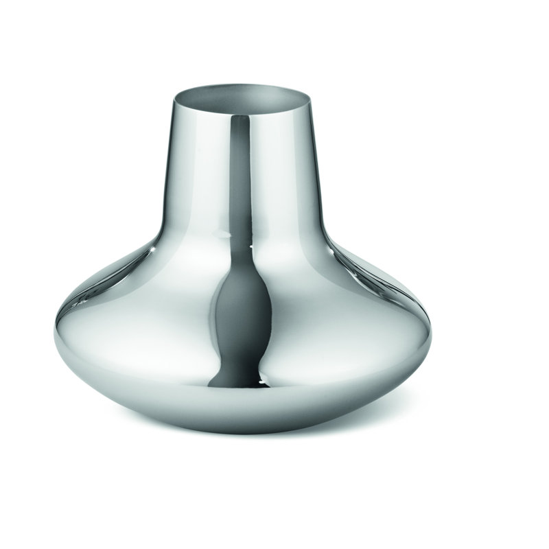 Henning Koppel Mirror Polished Indoor / Outdoor Stainless Steel Table Vase, 4.88" H x 5.91" W x 5.91" D
