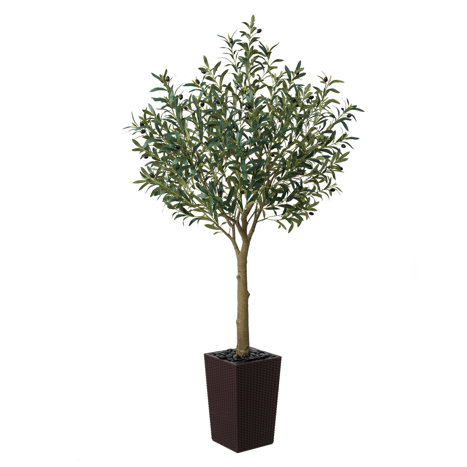 Altera UV Resistant Artificial Olive Tree for Indoor & Outdoor Decor, Large Plastic Base with Pebbles, 72" H x 24" W x 24" D
