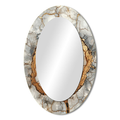 Wood Slide In Gold White Lake Forest - Large Oval Wall Mirror On Metal