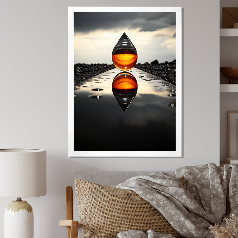 " Drop Reflection With Monochromatic Landscape ", 44" H x 34" W x 1.5" D, White Picture Framed