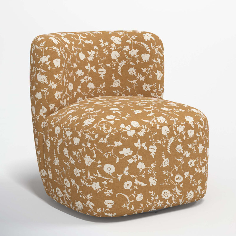Mariza Upholstered Swivel Slipper Chair, Robina Floral Ochre