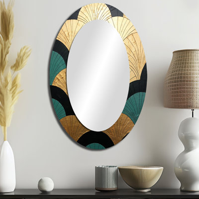Emerald and Golden Arches - Miroir mural ovale moderne doré