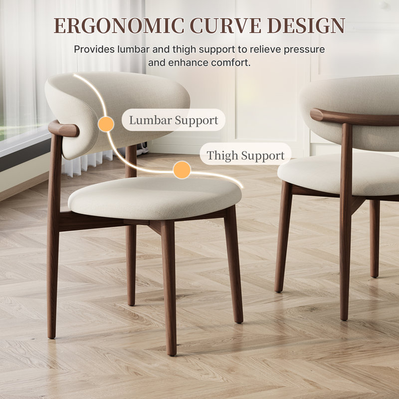 Sachelle Solid Wood and Upholstered White Side Chair Dining Chair, No assembly required (Set of 6), 6, Dark Brown Wood