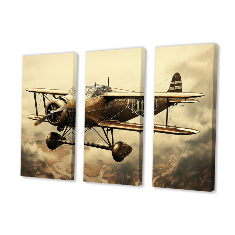 Historic Plane Glory Mid Flight I - Plane Canvas Art Set, 40" H x 60" W x 1" D