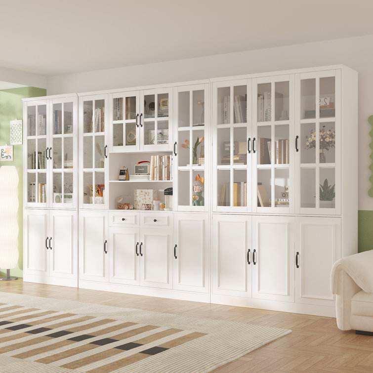 78.7'' H X 141.7'' W 5-Tier Bookcase With Drawers And Glass Doors