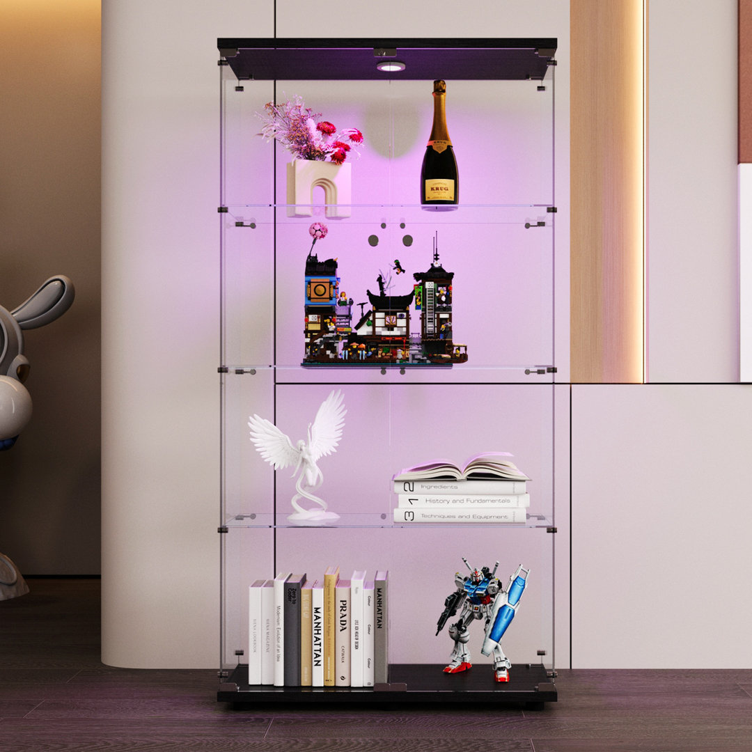 Sarvis Two-Door LED Lights Glass Display Cabinet for Living Room Bedroom Office Ivy Bronx 