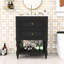 Meuble-lavabo autoportant rétro avec lavabo en céramique ultrabrillant, grand rangement et tablette ouverte-465306619