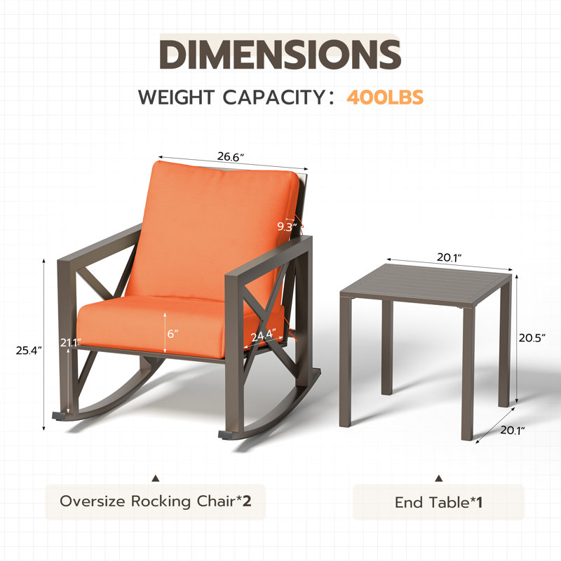 3 Piece Outdoor Patio Seating Set, Orange