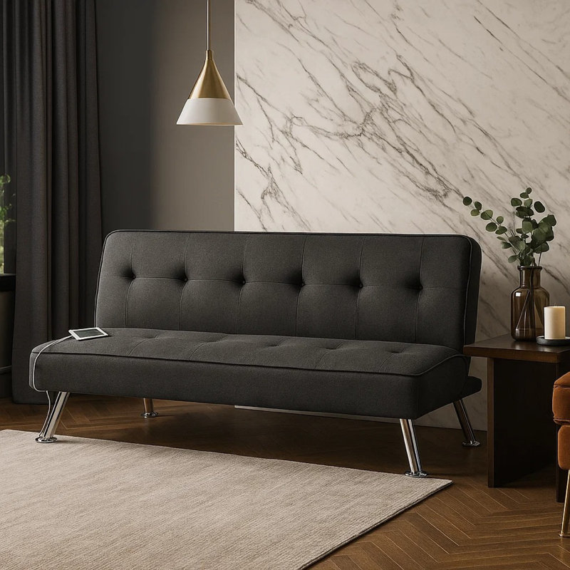 Canapé-lit Milana, port USB, tissu noir, 66 po Milana, Noir