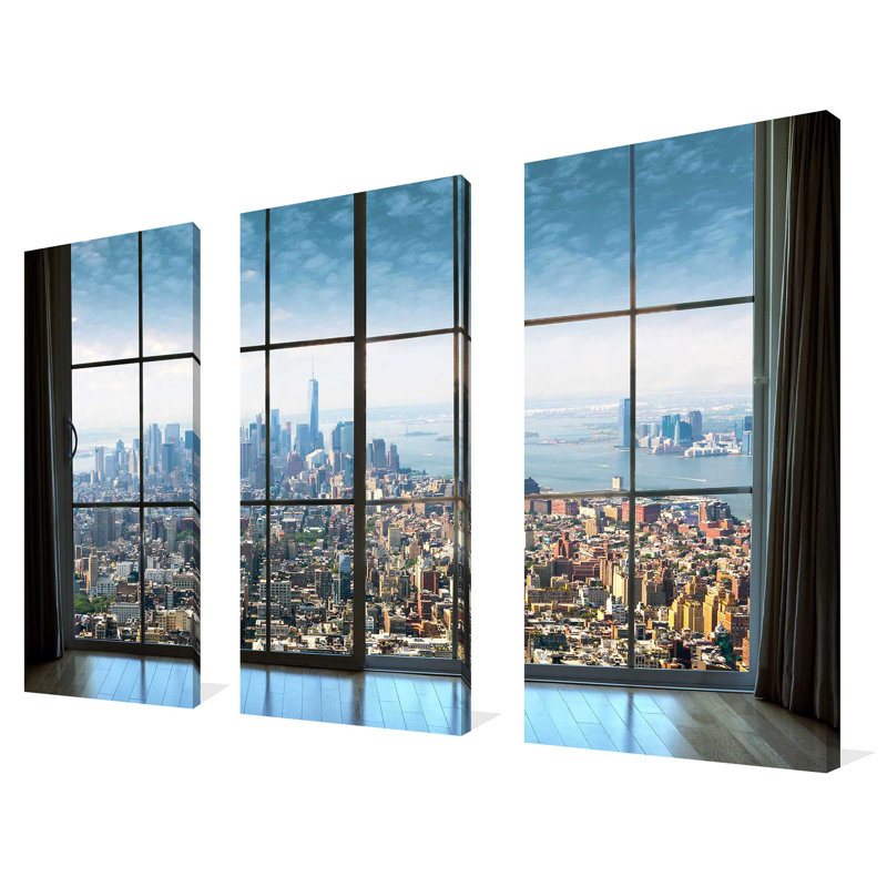 New York City Window - 3 pièces, reproduction de photo sur toile tendue, H 32 po x l 48 po x P 0,75 po