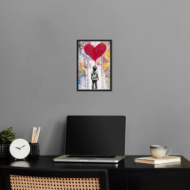 Art mural graffiti à la recherche d'un amour à la recherche par Notoriart, Cadre noir, H 16 po x l 11 po