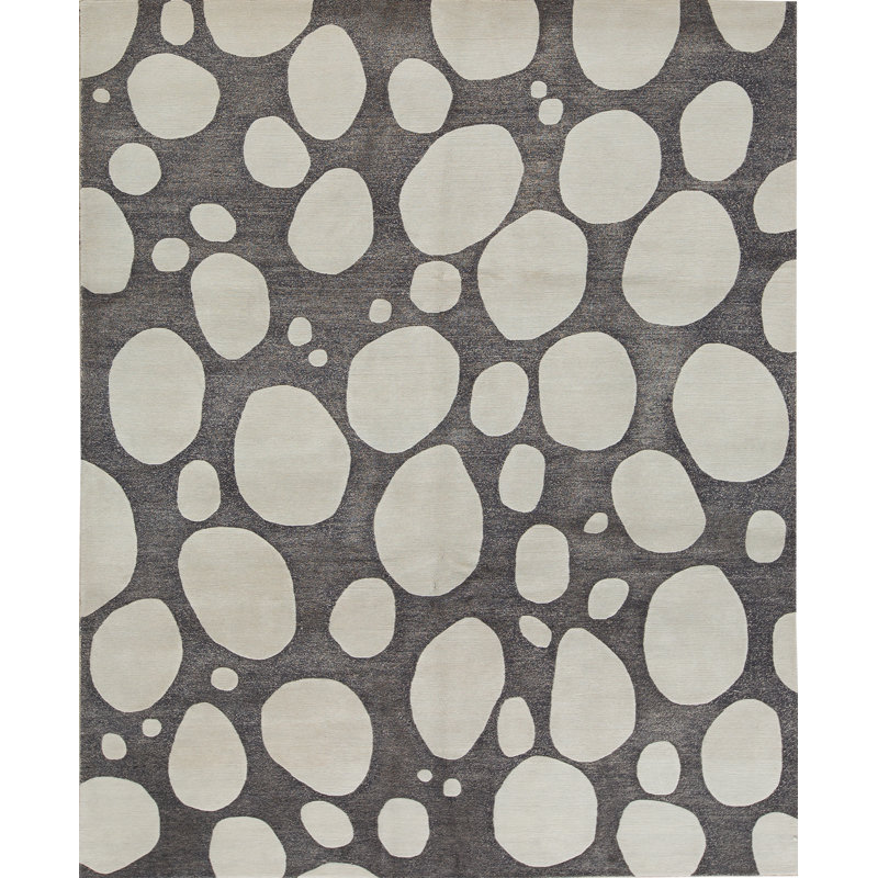 Tapis gris et blanc noué à la main de haute qualité