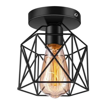 Hallway Light Fixtures Ceiling Mount, E26 E27 Retro Black Industrial Semi Flush Mount Ceiling Light for Porch Hallway Kitchen Farmhouse Lighting, 2 Pack, RV Light Fixtures