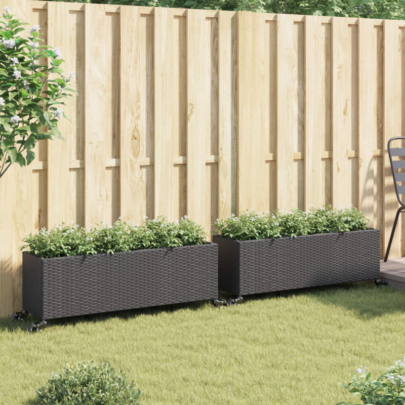  Garden Planters With Wheels 2 Pcs 107X32x38 Cm Poly Rattan, Black