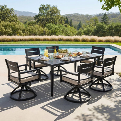 Stylish 7-piece Outdoor Patio Set: Aluminum Dining Ensemble With 6 Swivel Rockers, Sunbrella Cushions, And Table