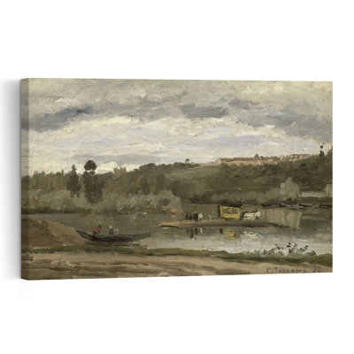 Ferry At Varenne-Saint-Hilaire, 1864 Contemporary Horse Landscape Wall Art Print by Camille Pissarro - 1 Piece Wrapped Canvas Wall Art
