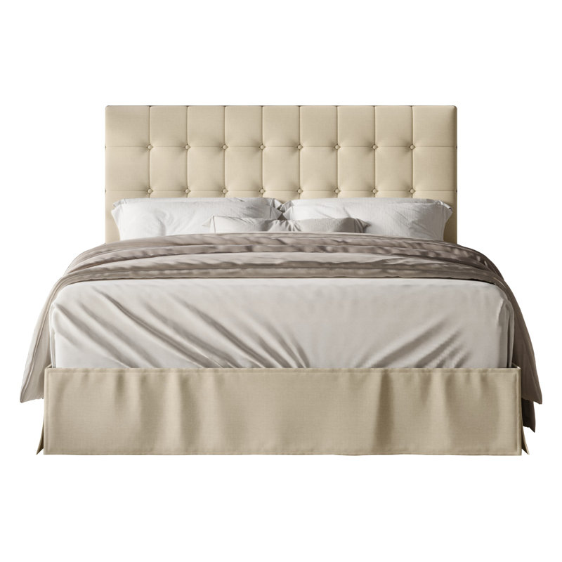 Ambria Upholstered Wingback Bed, Beige, Full/Double