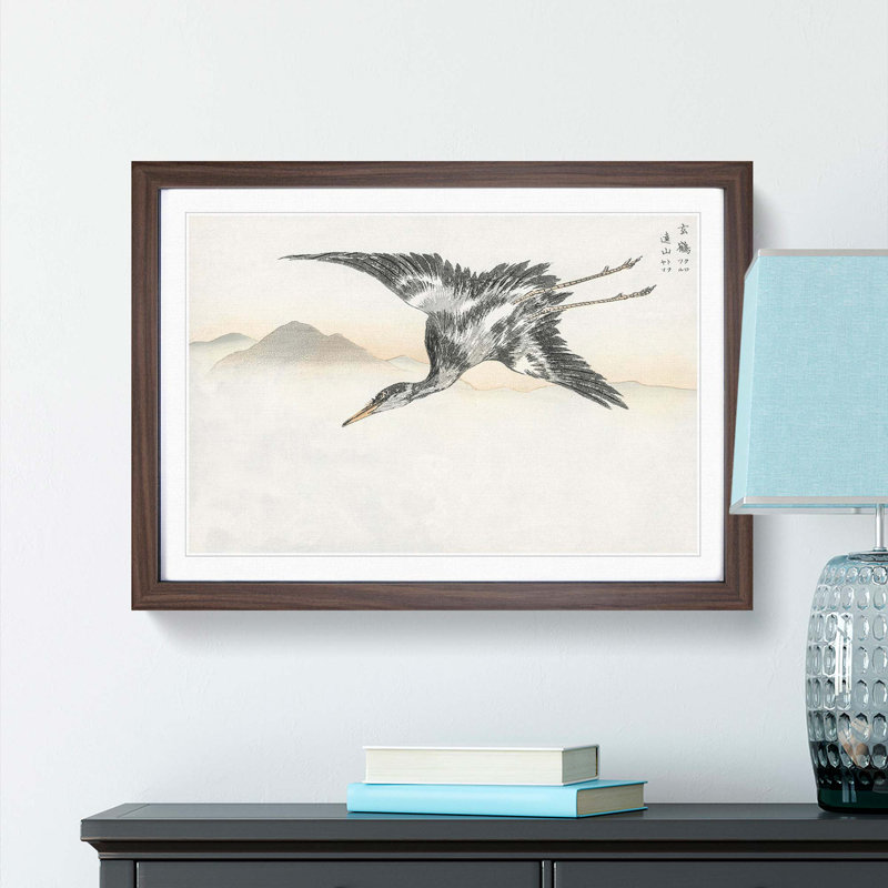 Common Crane by Numata Kashu - Picture Frame Painting Print, Walnut Framed, 36cm H x 48cm W x 2cm D