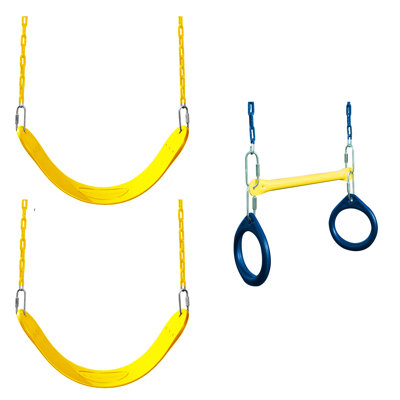 3pc Swing Bundle - 2 Belt Swings with Chains and 1 Trapeze/Ring Combo, Yellow