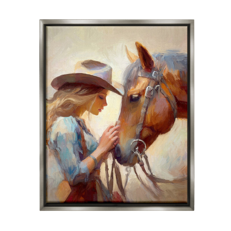 «Country Girl & Horse» par Ramona Murdock sur, Cadre flottant gris lustré, H 21 po x l 17 po