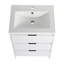 Meuble-lavabo autoportant de 48 po avec lavabo en résine, 1 armoire de rangement et 1 armoire murale, tiroirs et porte à fermeture en douceur, blanc brillant, contreplaqué