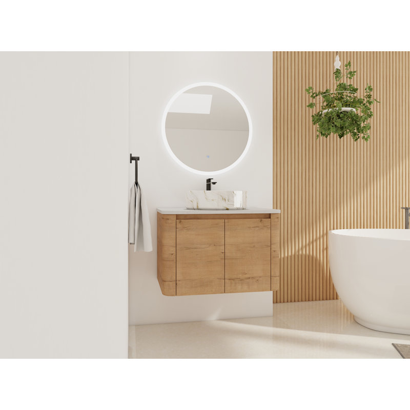 Meuble-lavabo mural 29 1/2 po - 5 options de lavabo couleur, plateau en pierre reconstituée et armoire de rangement à fermeture en douceur (type C)