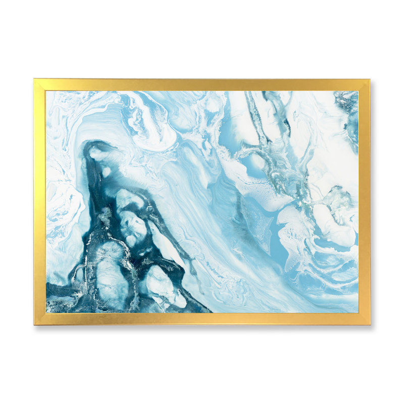 Vague bleue liquide - peinture sur toile, H 16 po x l 32 po, Cadre photo doré