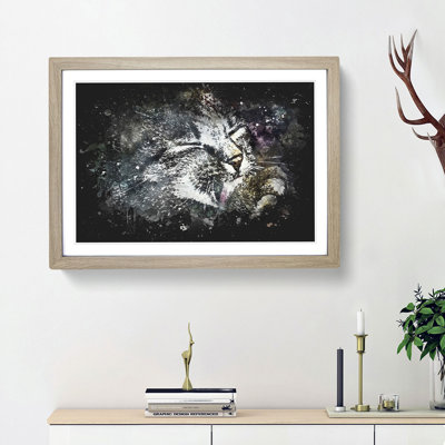 Cat Licking its Paw - Framed Print