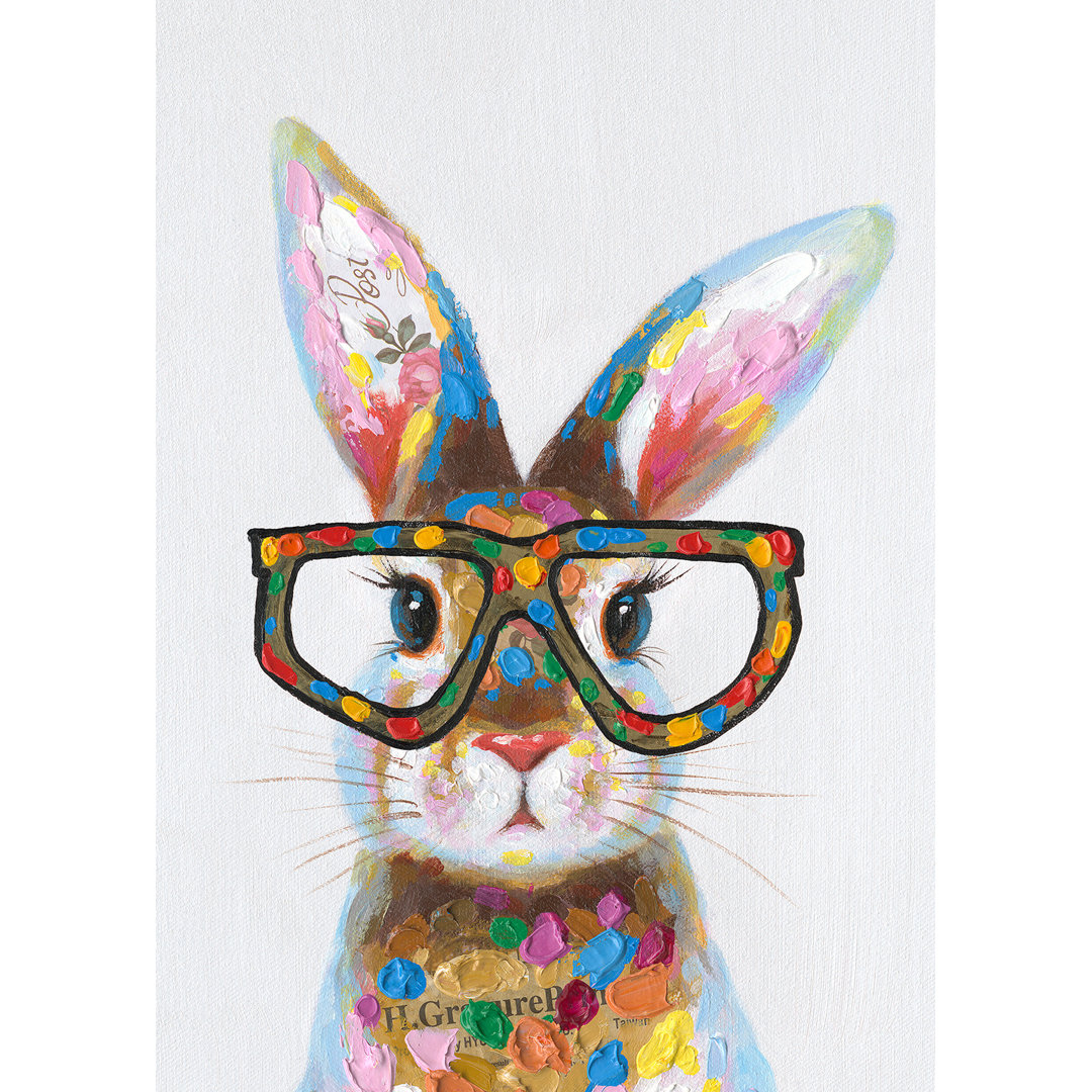 Colorful Rabbit With Glasses - Gemälde auf Leinwand