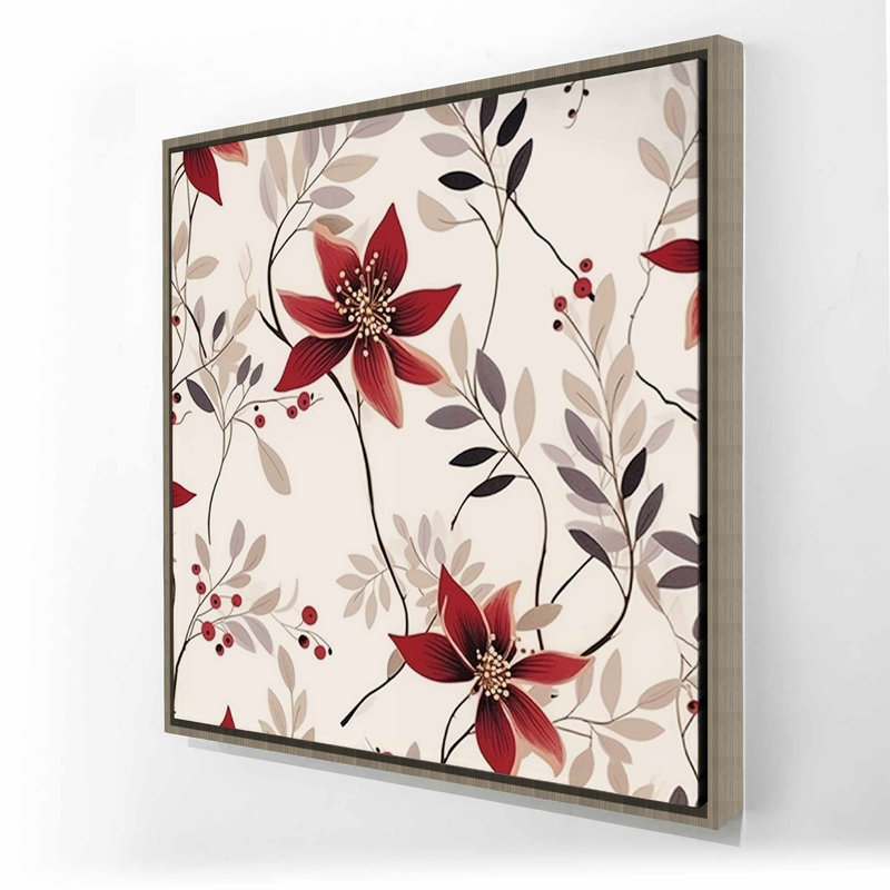 Motif de fleur rouge - toile encadrée blanche